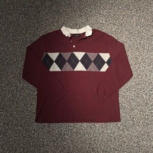 PacSun Maroon Argyle Long Sleeve Polo